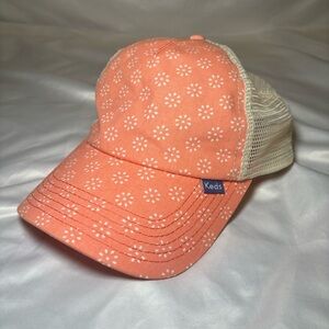 Keds Trucker Hat Womens Ball Cap peach And Tan Colored With Flowers Girls